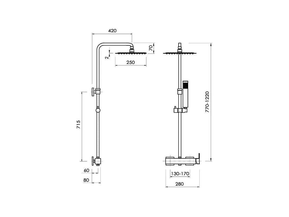 Colonne de douche mitigeur CUBO  Chromé brillant