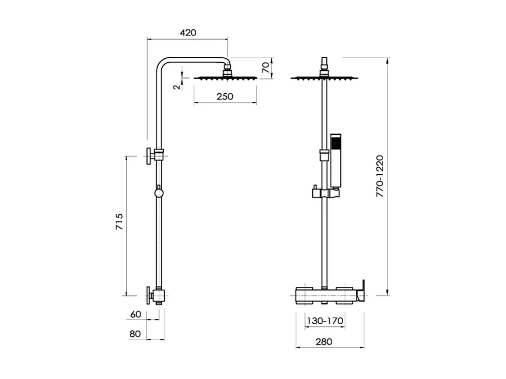 Moderne Duschsäule mit Einhandmischer CUBO Glänzend Verchromt - Höhenverstellbar - Komplettset mit Handbrause und Einhandmischer