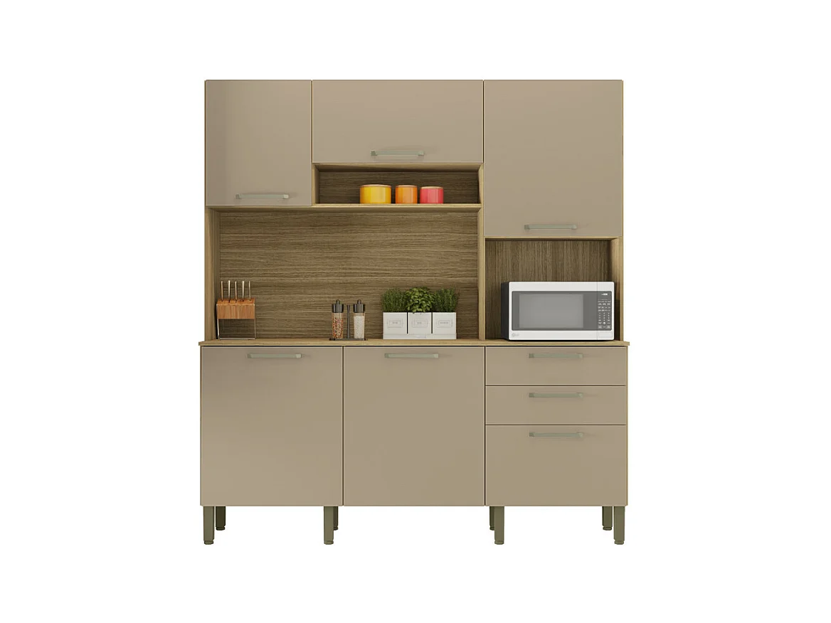 Buffet de Cuisine 6 Portes 2 Tiroirs Chêne et Taupe L 180.2 H 198 P 38.8 cm
