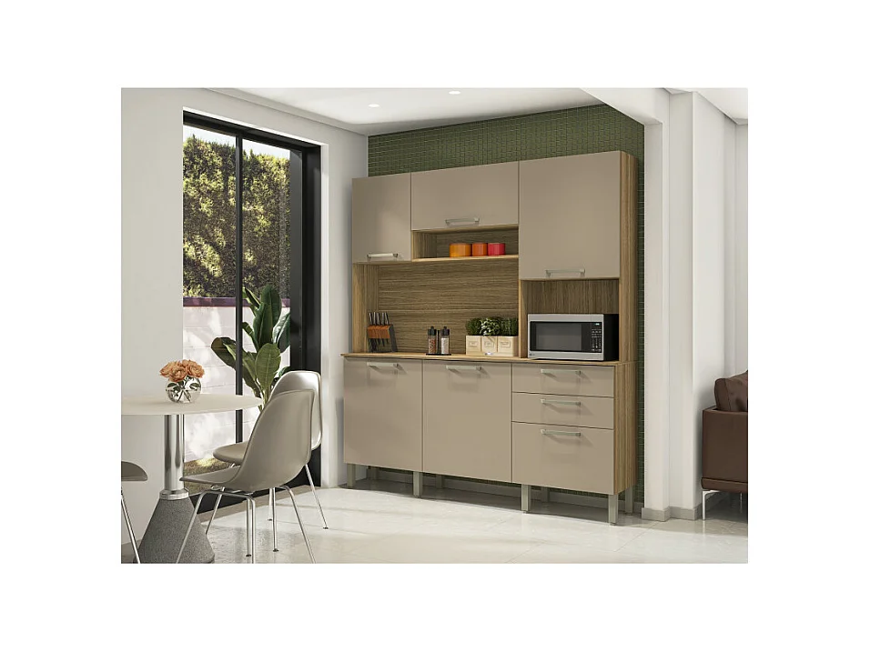 Buffet de Cuisine 6 Portes 2 Tiroirs Chêne et Taupe L 180.2 H 198 P 38.8 cm