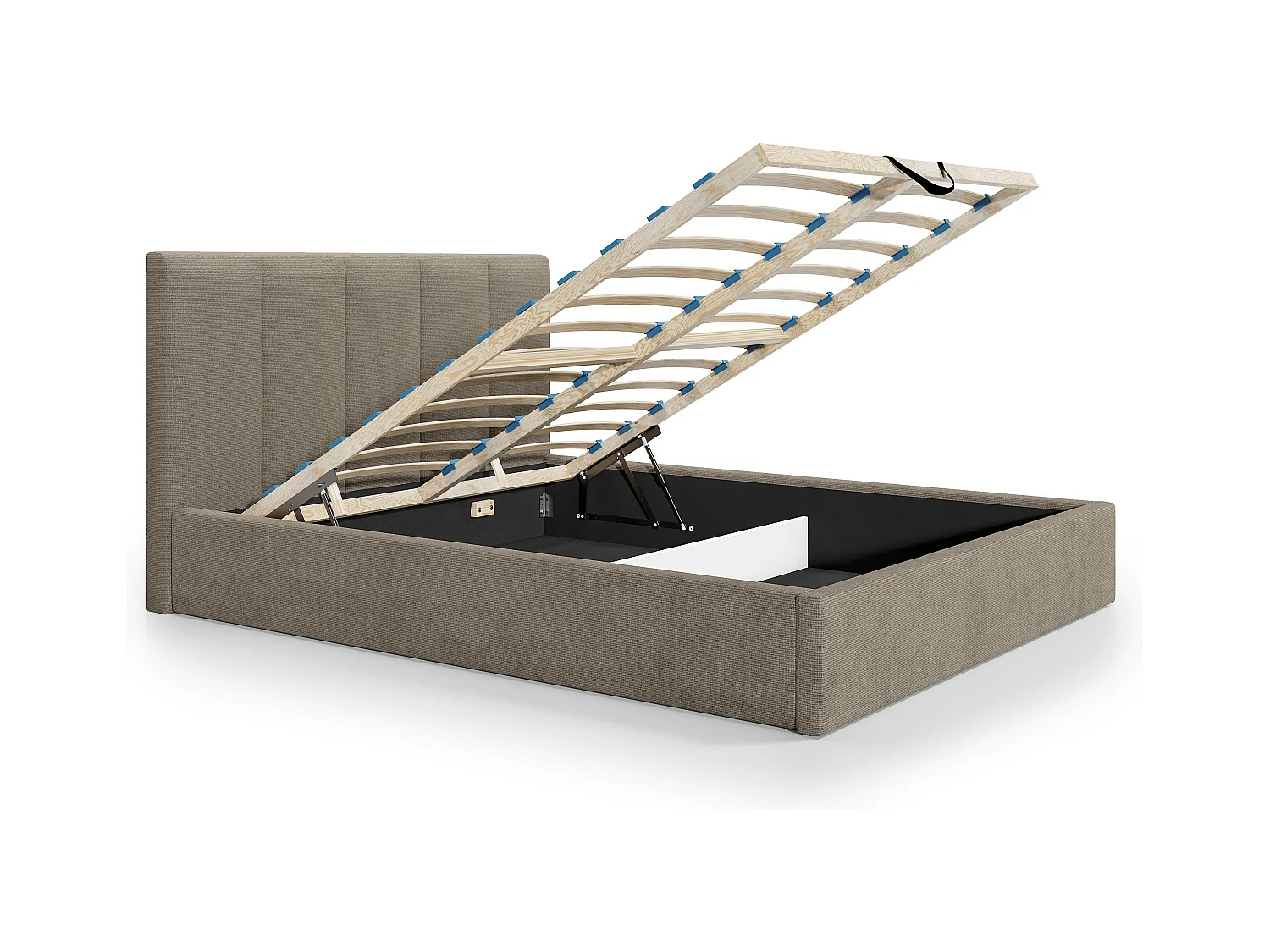 Letto con contenitore 160 x 200 cm testata letto impunture verticali Tessuto Tortora Con materasso - KILACLO