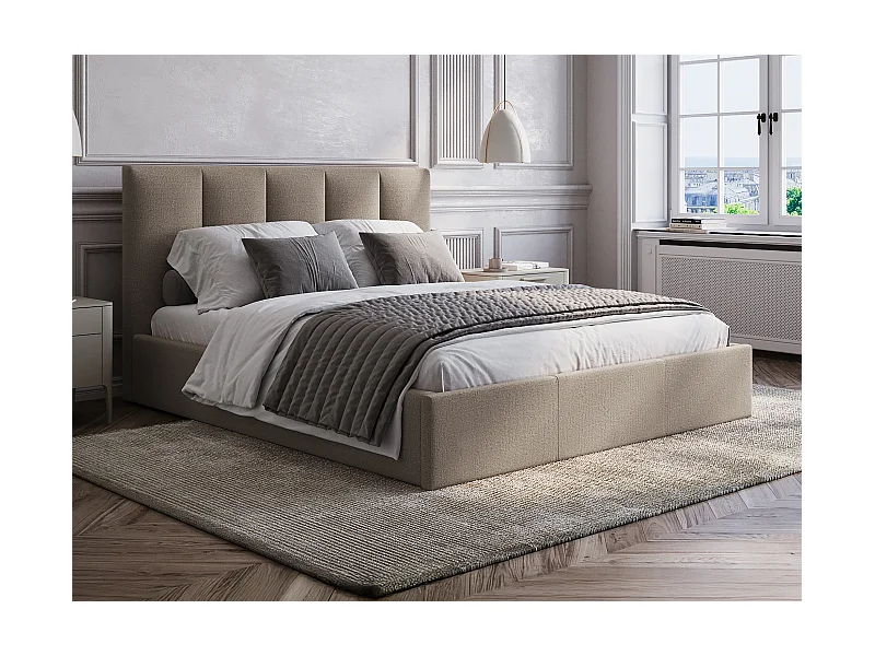 Letto con contenitore 180 x 200 cm testata letto impunture verticali Tessuto Tortora Con materasso - KILACLO