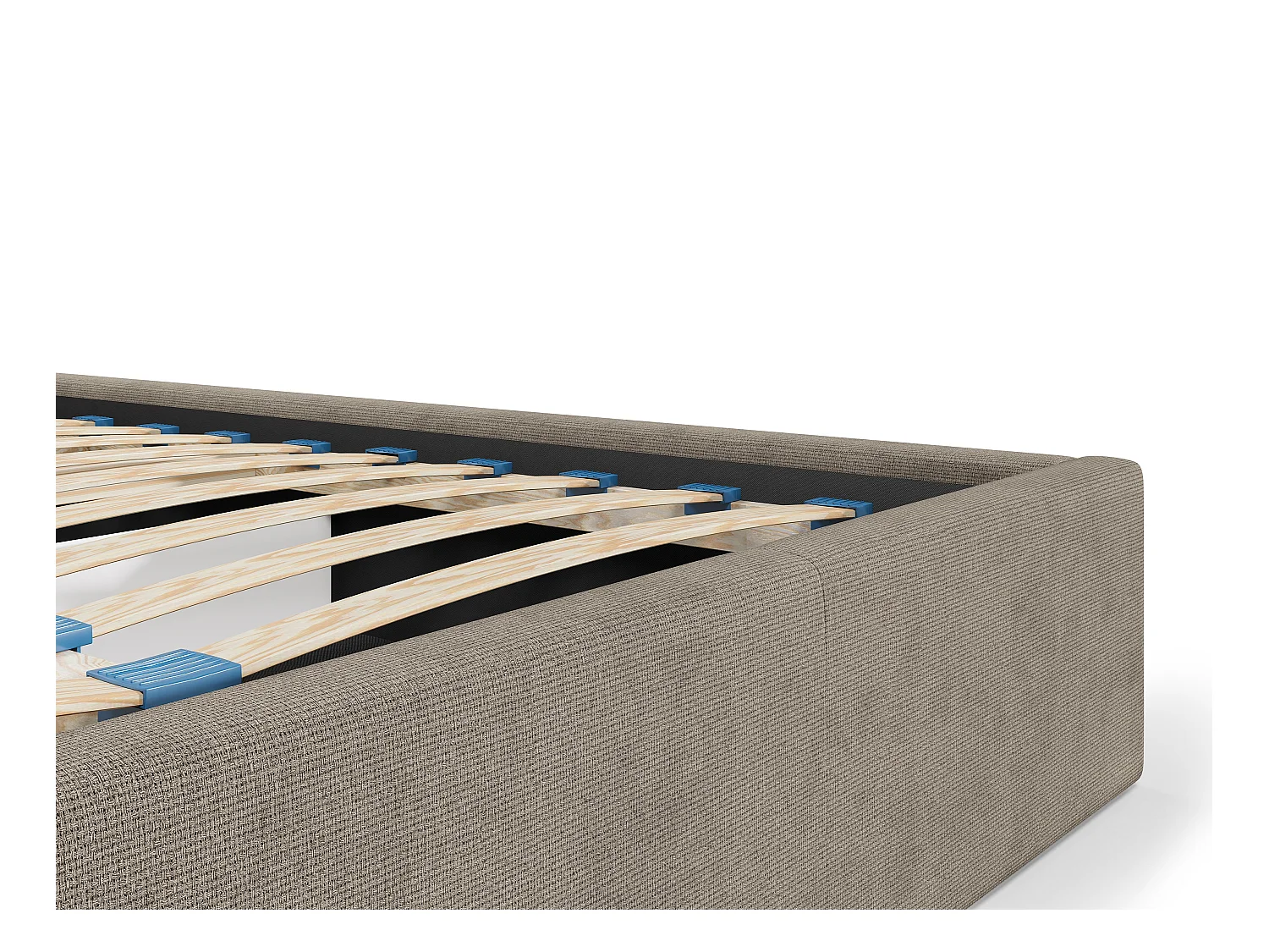 Sengekasse 180 x 200 cm med opbevaringsrum 180 x 200 cm med gavl med lodrette syninger - Stof - Taupe - Med madras - KILACLO