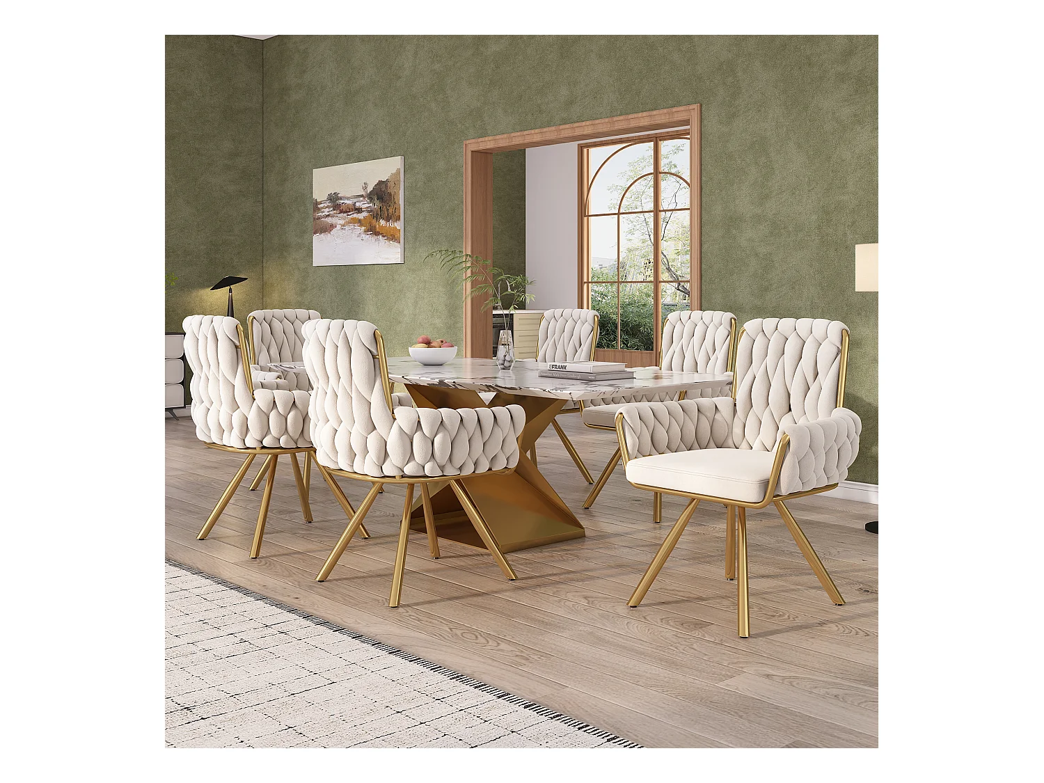 Lot de 6 Chaises pivotante en velours - 87 x 50 x 55 cm - fauteuil avec quatre pieds en métal - beige