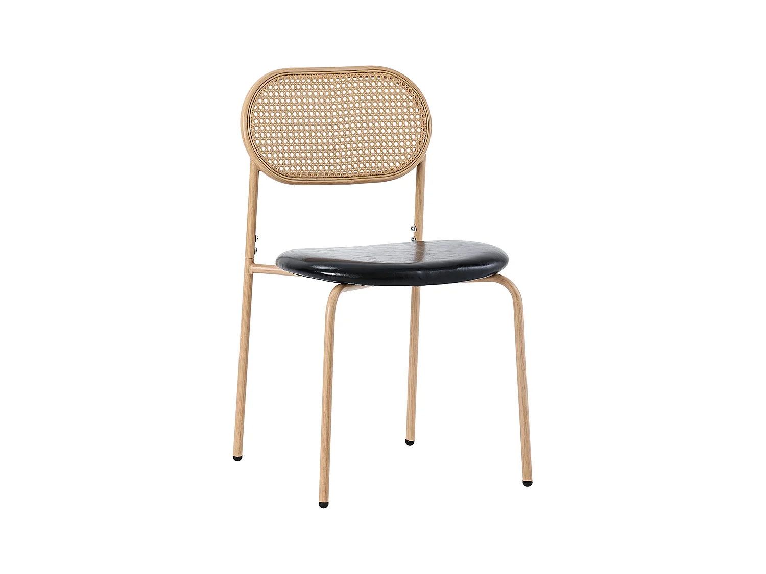 4er Set Samtstühle - 80 x 48 x 46 cm - mit vier Metallbeinen - Rattan Schlafzimmerstuhl - Schwarz