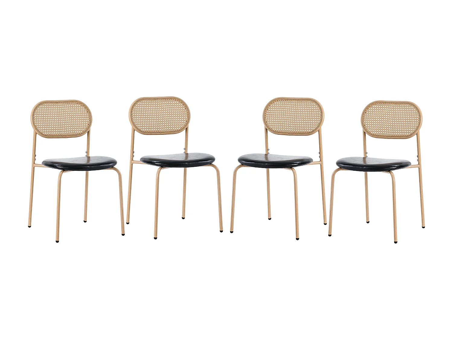 Lot de 4 chaises en velours - 80 x 48 x 46 cm - avecquatre pieds en métals - chaise en rotin chambre -noir