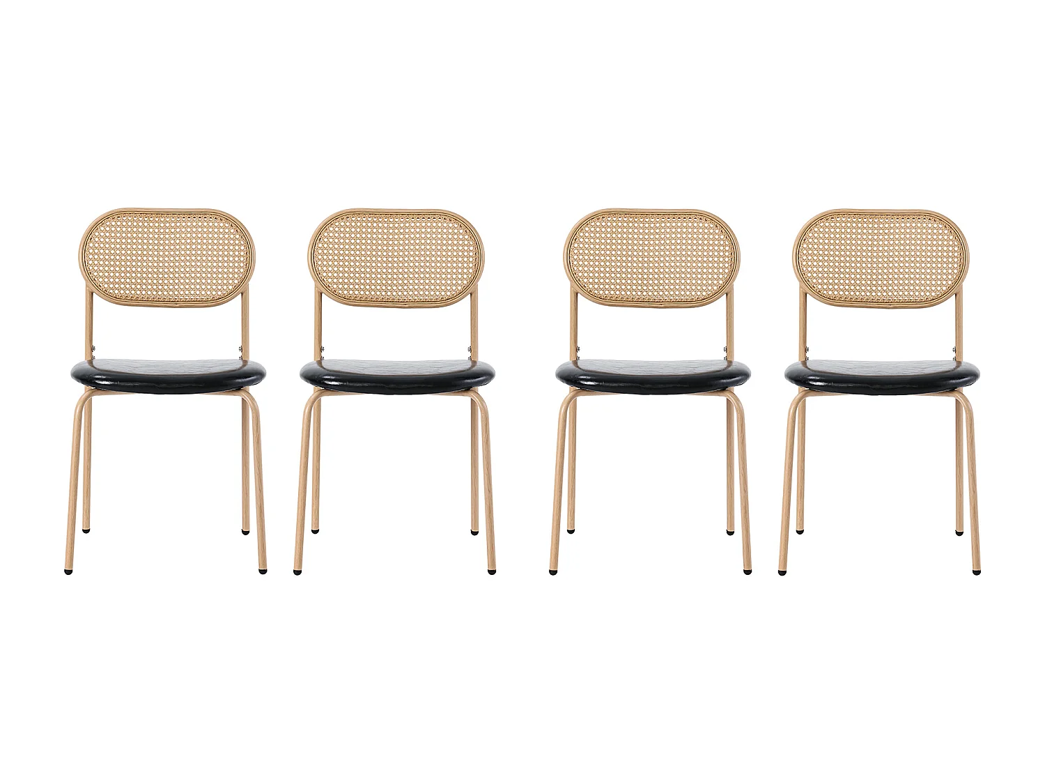 Lot de 4 chaises en velours - 80 x 48 x 46 cm - avecquatre pieds en métals - chaise en rotin chambre -noir