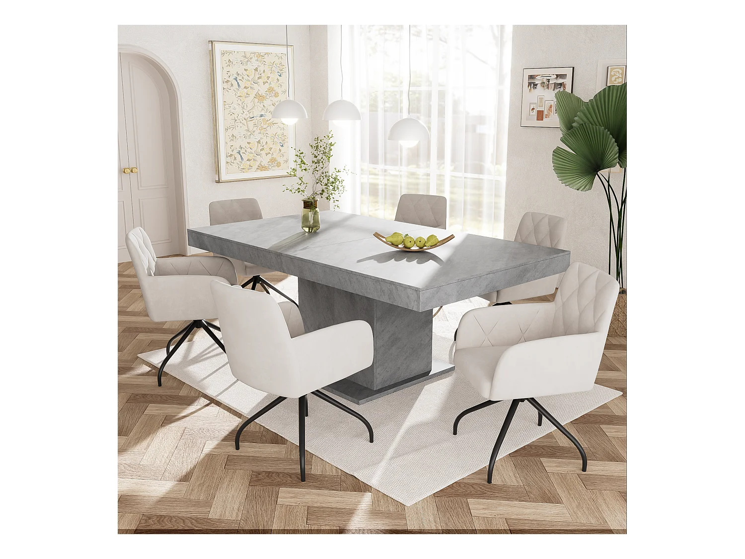 Lot de 6 chaises pivotantes à 360°en velours - 85 x 60 x 46 cm - fauteuil rembourré avec 4 pieds en métal - blanc