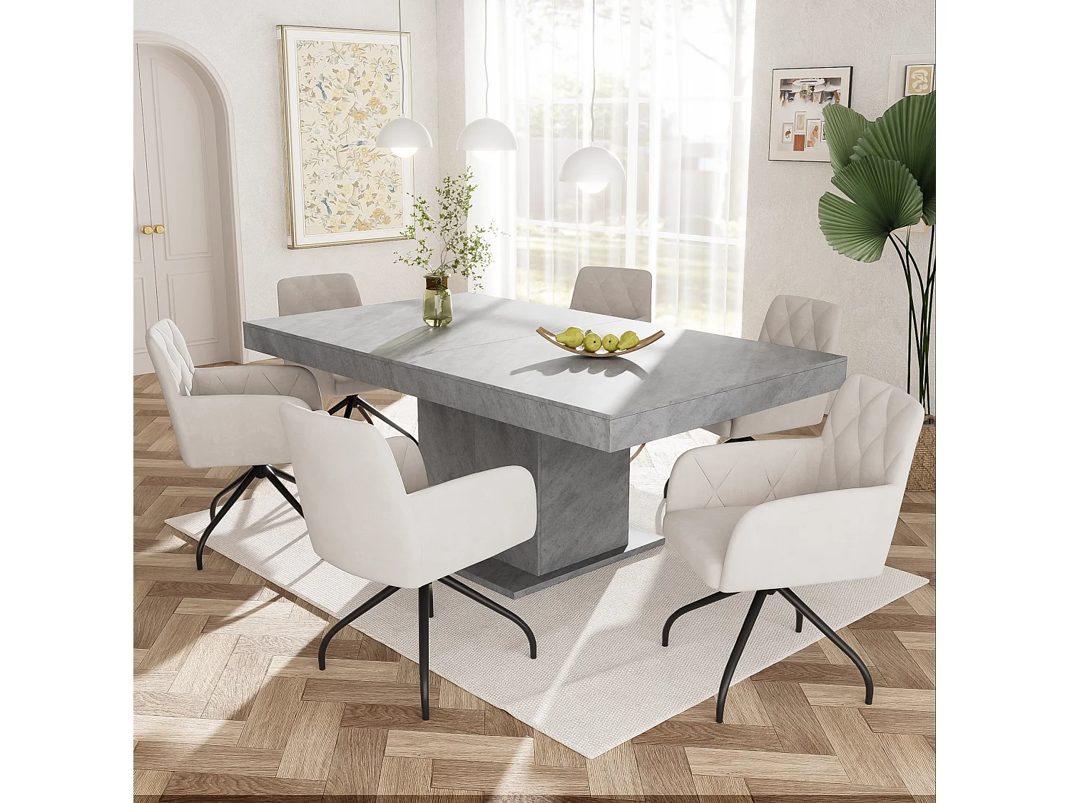 Zestaw 6 obrotowych krzeseł 360° Velvet - 85 x 60 x 46 cm - tapicerowany fotel z 4 metalowymi nogami - biały