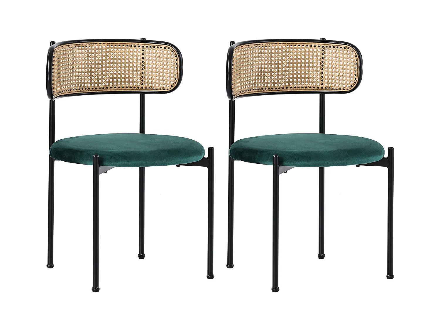 Lot de 2 Chaises de salle à manger en velours - 75 x 40 x 51 cm - avec quatre pieds en métal - chaise en rotin chambre - vert