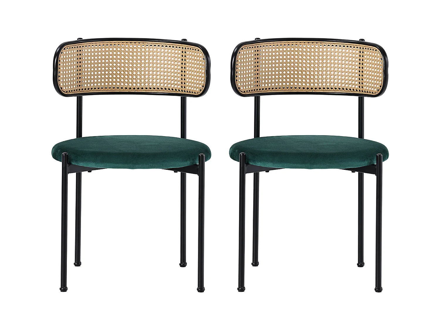 Lot de 2 Chaises de salle à manger en velours - 75 x 40 x 51 cm - avec quatre pieds en métal - chaise en rotin chambre - vert