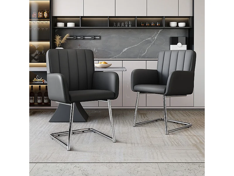 Lot de 2 chaises - 86 x 50 x 46 cm - fauteuil rembourré avec pieds en métal - pour chambre et bureau - cuir similaire -noir