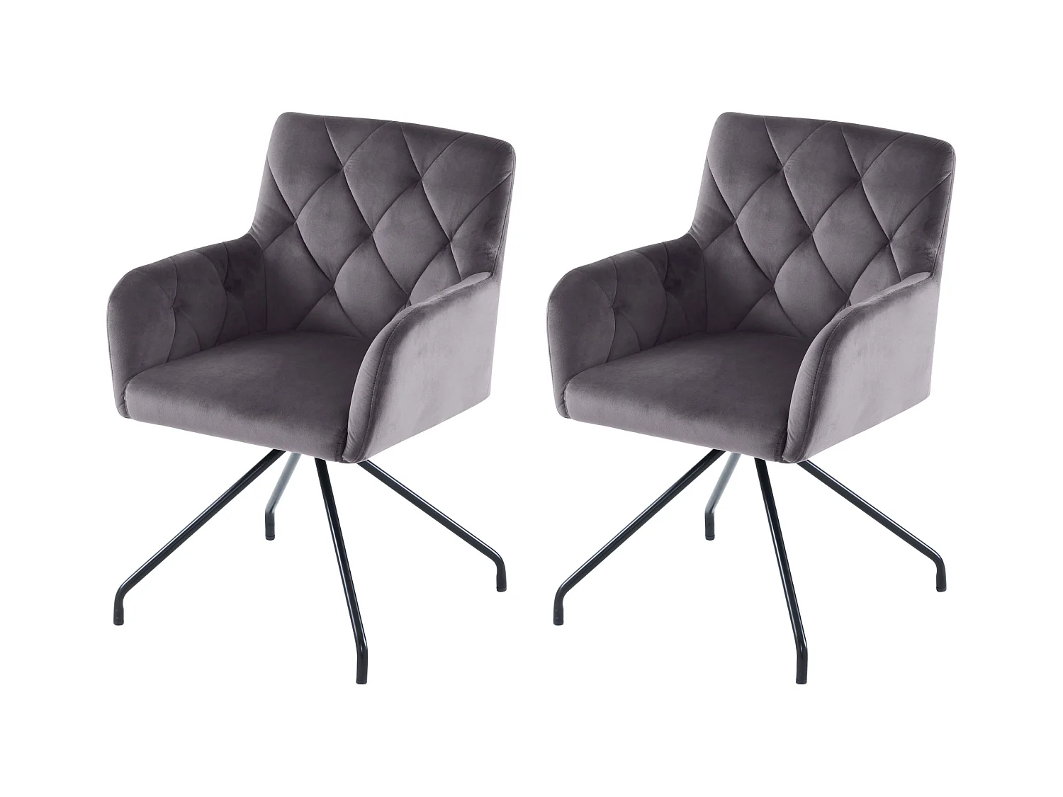 Set van 2 fluwelen eetkamerstoelen - 85 x 49 x 49 cm - gestoffeerde fauteuil met 4 metalen poten - met lendensteun - grijs