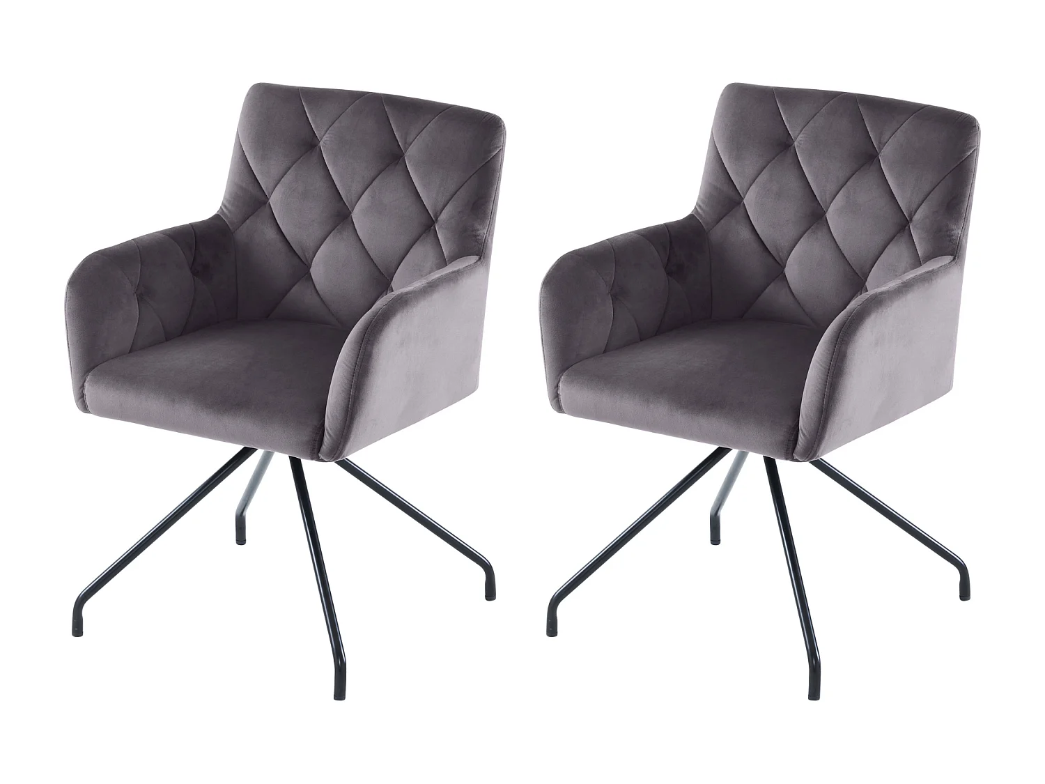 Conjunto de 2 cadeiras de jantar de veludo - 85 x 49 x 49 cm - poltrona estofada com 4 pés de metal - com apoio lombar - cinza
