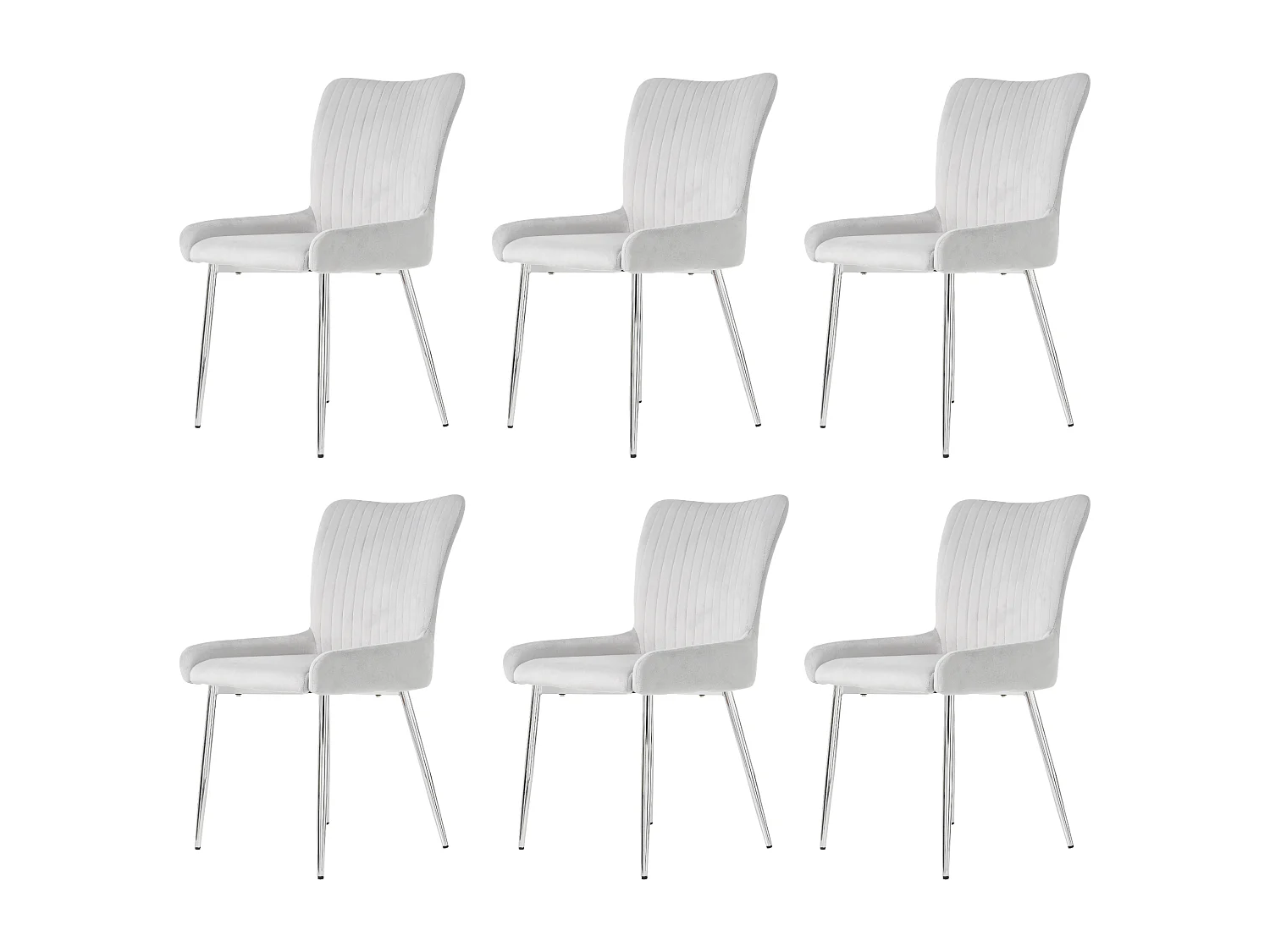 Lot de 6 chaises velours - 85 x 58 x 47 cm - chaise salon de luxe - quatre pieds en métal argenté - gris