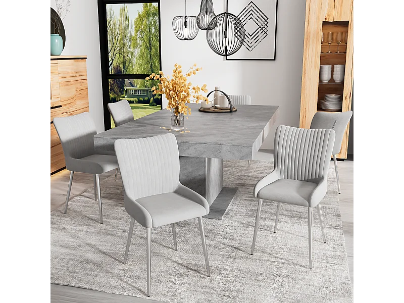 Set di 6 sedie in velluto - 85 x 58 x 47 cm - poltrona di lusso - quattro gambe in metallo argentato - grigio