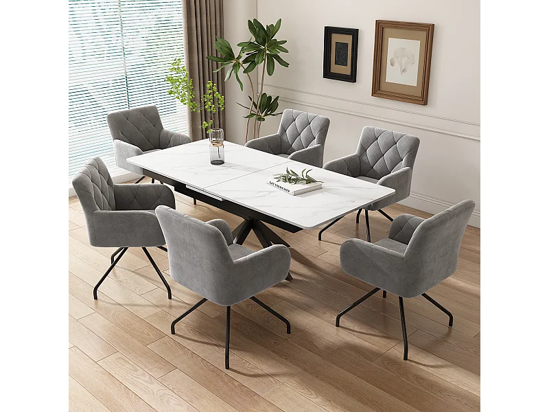 Juego de 6 sillas de comedor de terciopelo - 85 x 49 x 49 cm - Sillón tapizado con 4 patas de metal - con soporte lumbar - Gris