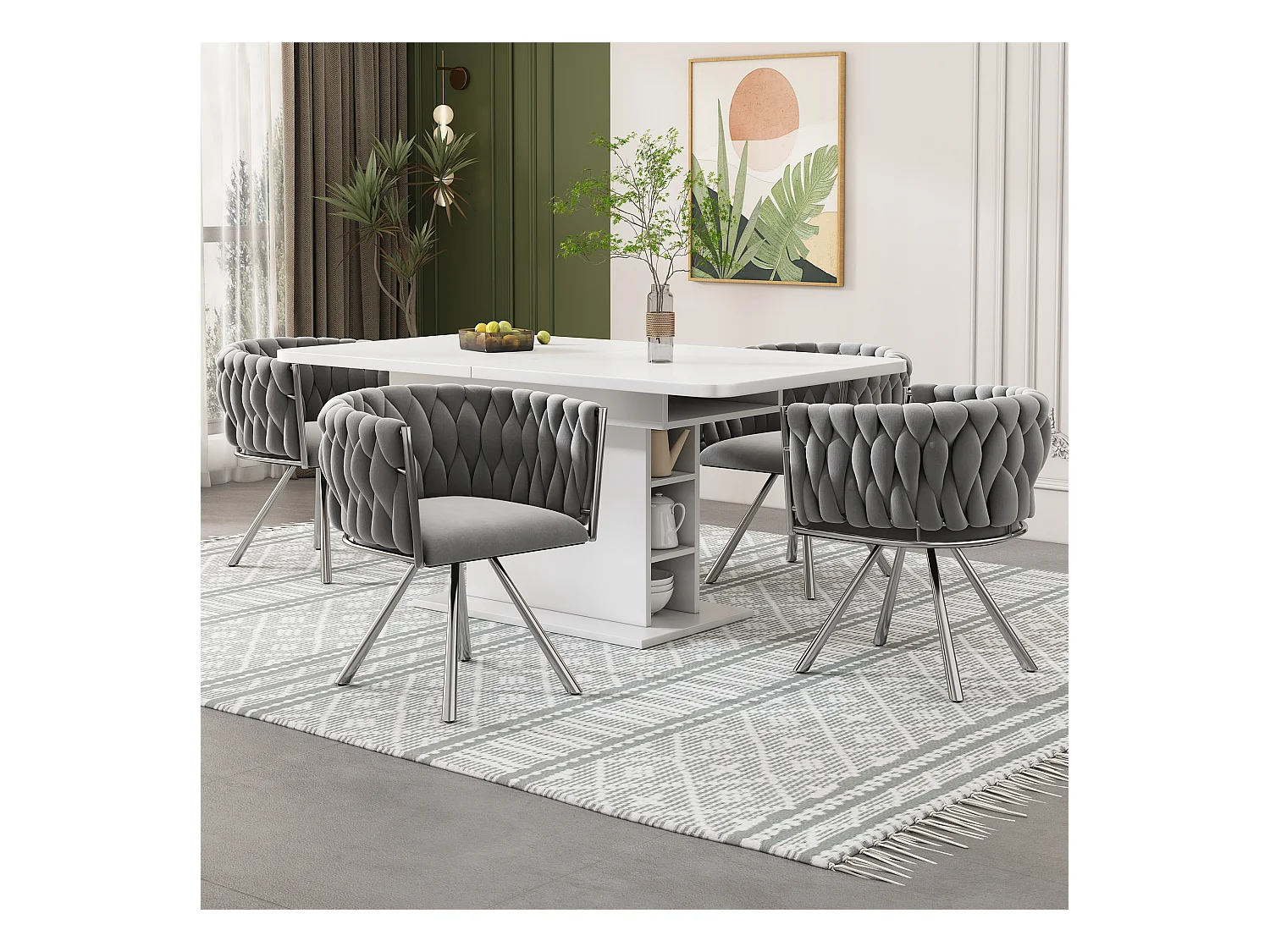 Lot de 4 Chaises pivotantes en velours - 72 x 44 x 59 cm - salon et chambre à coucher - quatre pieds en métal argenté - gris