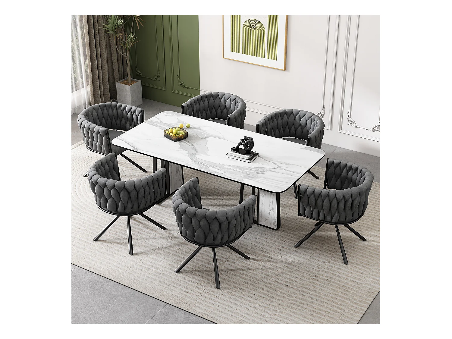 Lot de 6 Chaises pivotantes en velours - 71 x 51.5 x 51.5 cm - pour salon et chambre à coucher - avec quatre pieds en métal - gris
