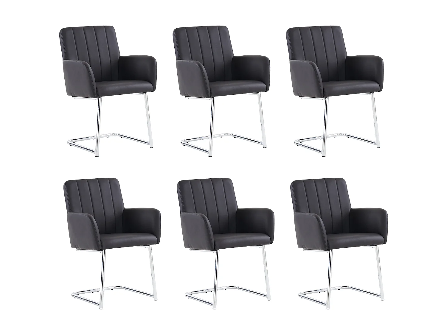 Lot de 6 chaises - 86 x 50 x 46 cm - fauteuil rembourré avec pieds en métal - pour chambre et bureau - cuir similaire -noir