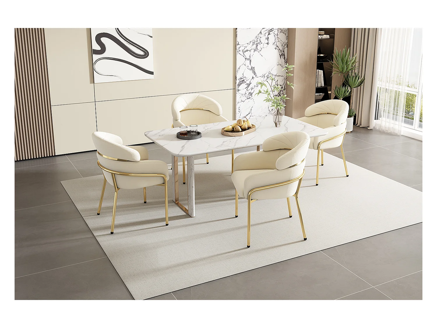Lot de 2 chaises en velours - 79 x 45 x 53 cm - pour salon et chambre à coucher - quatre pieds en métal - beige