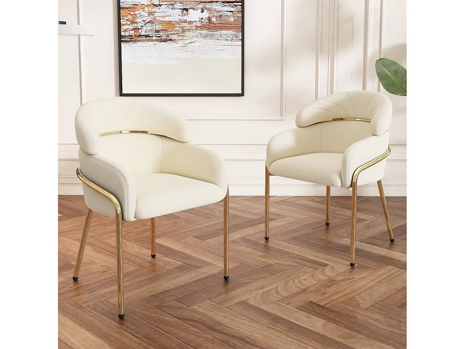 Lot de 2 chaises en velours - 79 x 45 x 53 cm - pour salon et chambre à coucher - quatre pieds en métal - beige