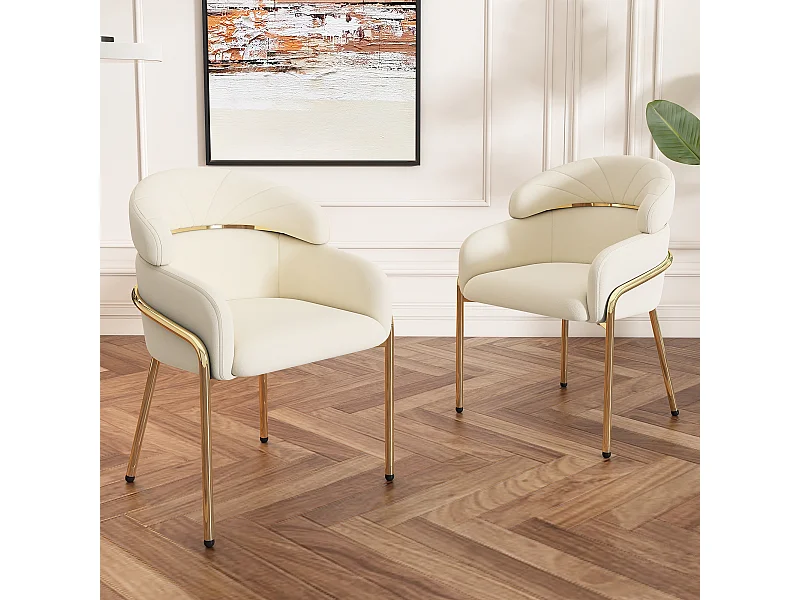 Lot de 2 chaises en velours - 79 x 45 x 53 cm - pour salon et chambre à coucher - quatre pieds en métal - beige