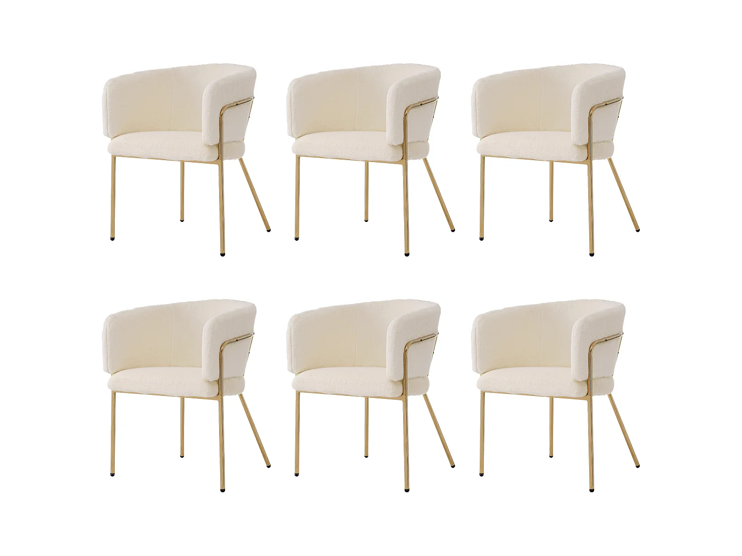 Lot de 6 Chaises faux fur luxe de loisirs - 77 x 57 x 57 cm - fauteuil de toilette - quatre pieds en métalet - beige