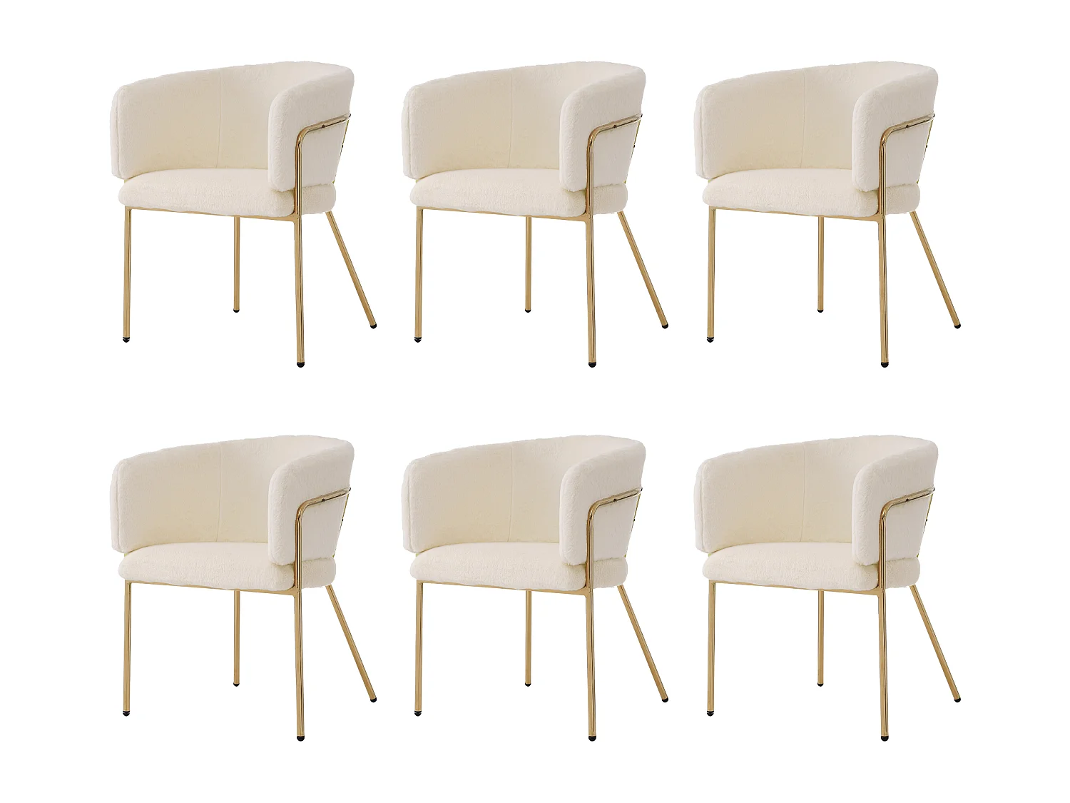Juego de 6 sillas de ocio de piel sintética de lujo - 77 x 57 x 57 cm - Sillón de tocador - Cuatro patas de metal - Beige