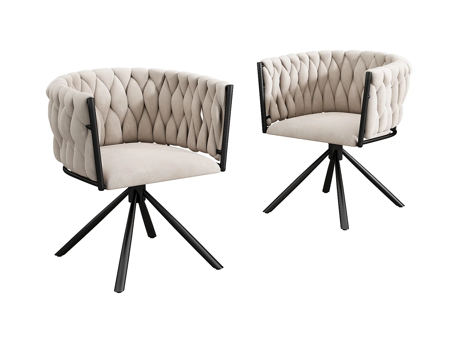 Set van 2 fluwelen draaistoelen - 71 x 51,5 x 51,5 cm - voor woonkamer en slaapkamer - met vier metalen poten - grijs