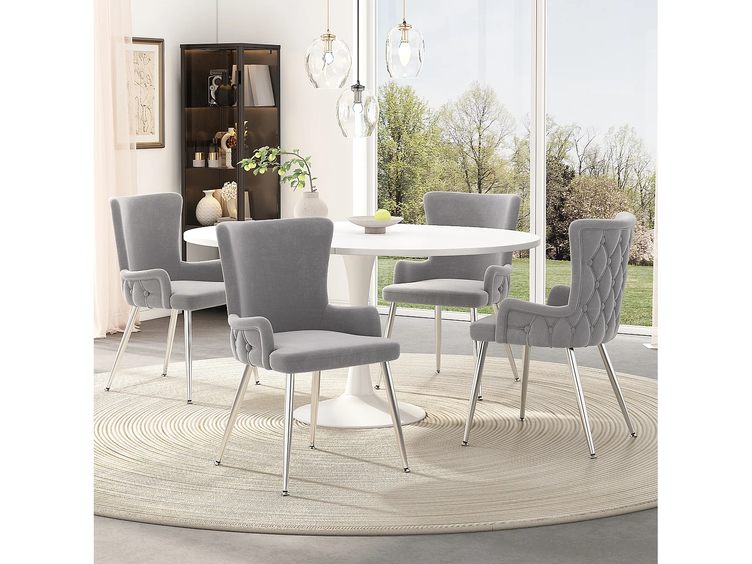 Lot de 2 chaises luxe en velours - 85 x 47 x 49 cm - avec quatre pieds en métal argenté - gris