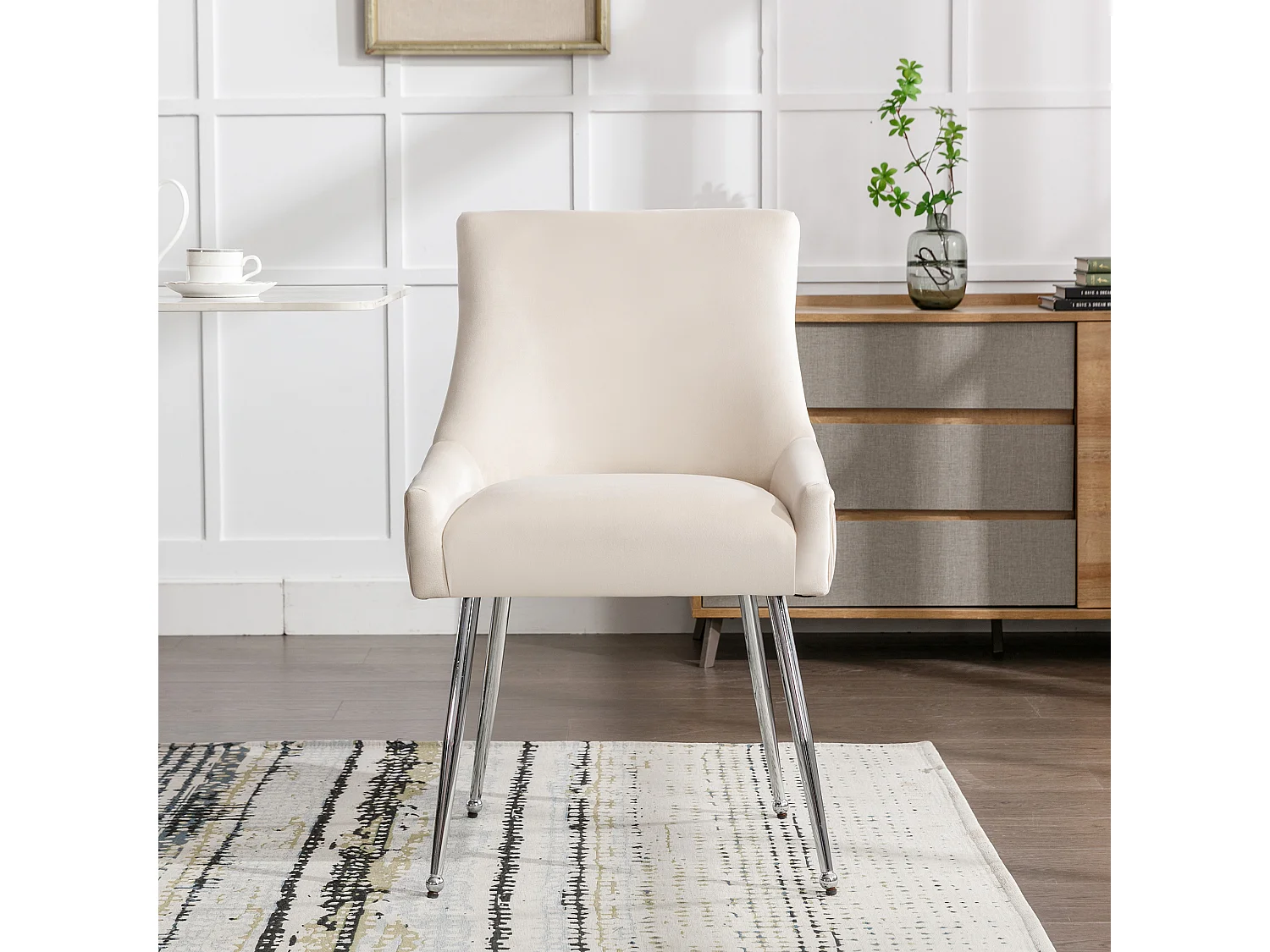 Conjunto de 4 sillas de terciopelo - 86 x 57 x 54 cm - sillón tapizado - patas de metal plateado con asa - beige