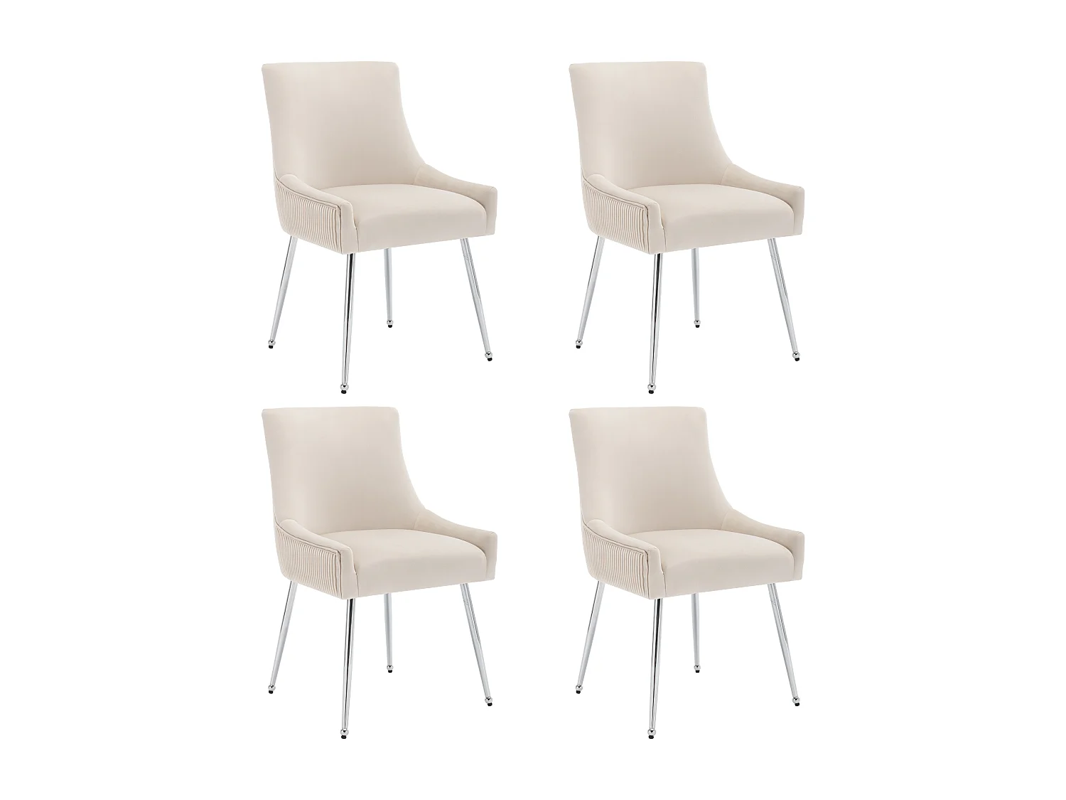 Conjunto de 4 sillas de terciopelo - 86 x 57 x 54 cm - sillón tapizado - patas de metal plateado con asa - beige