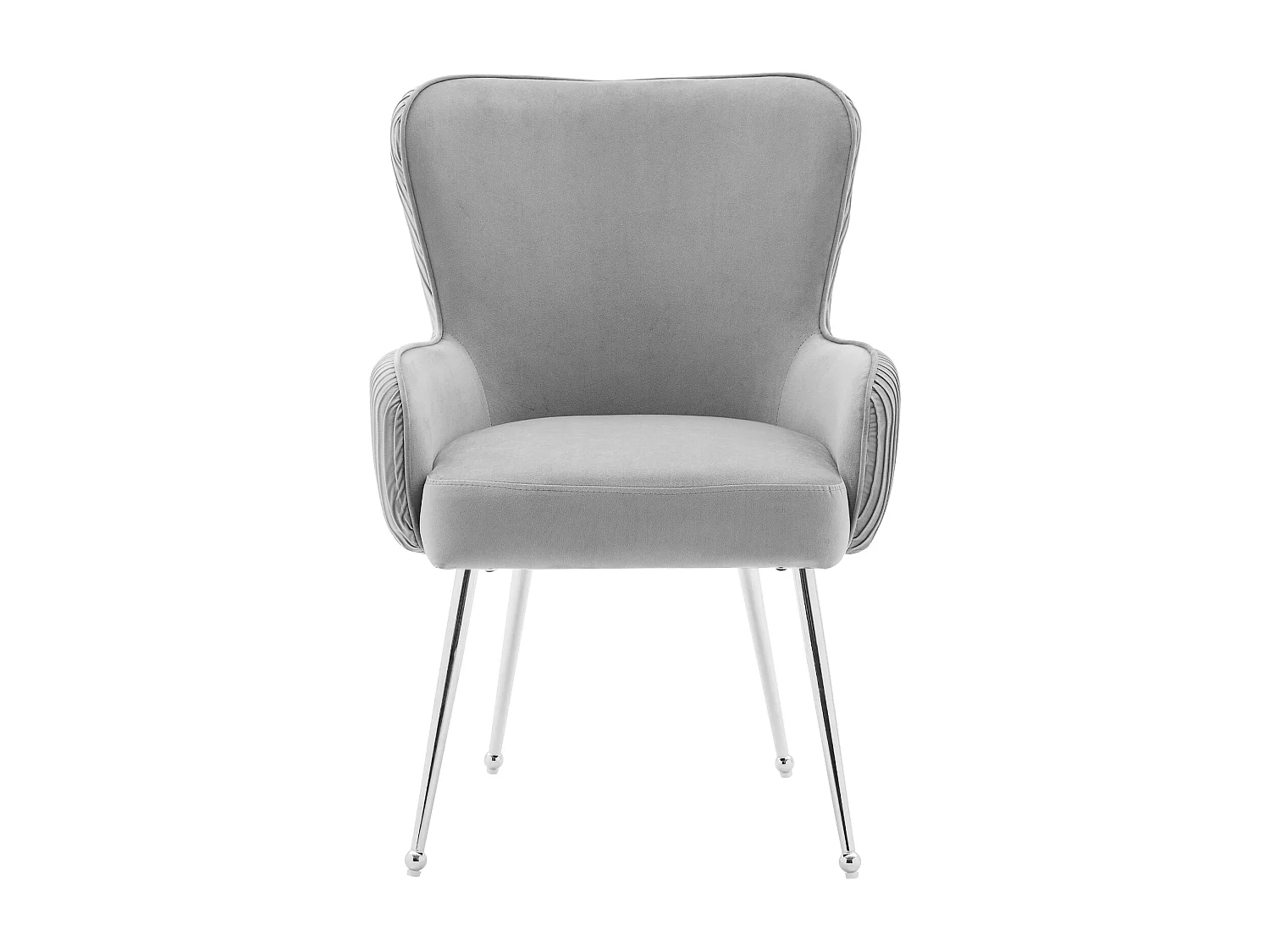 Lot de 2 Chaises en velours - 83 x 53 x 57 cm - quatre pieds en métal argenté -avec accoudoirs et pieds réglables - gris