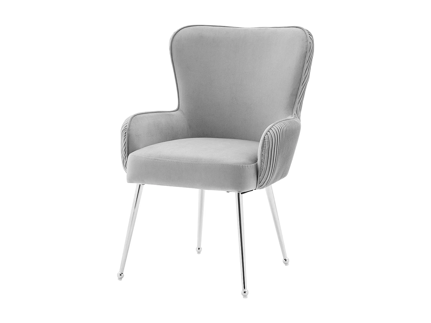 Lot de 2 Chaises en velours - 83 x 53 x 57 cm - quatre pieds en métal argenté -avec accoudoirs et pieds réglables - gris