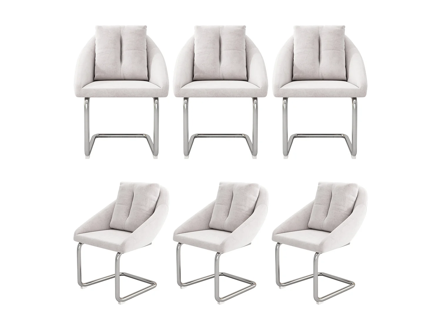 Conjunto de 6 cadeiras de veludo - 82 x 57 x 54 cm - com almofadas - Cadeira giratória de luxo para sala de estar e quarto - Pernas arqueadas - Bege