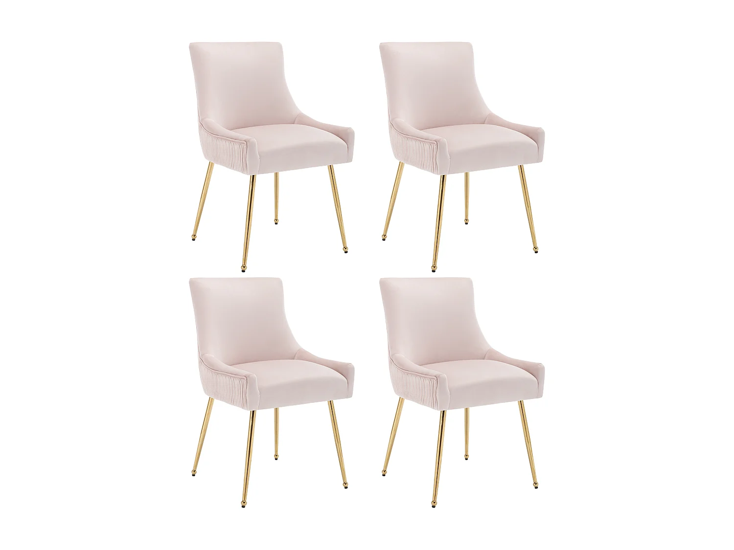 Lot de 4 chaises en velours - 86 x 57 x 54 cm - fauteuil rembourré - pieds en métal argenté avec poignée - rose