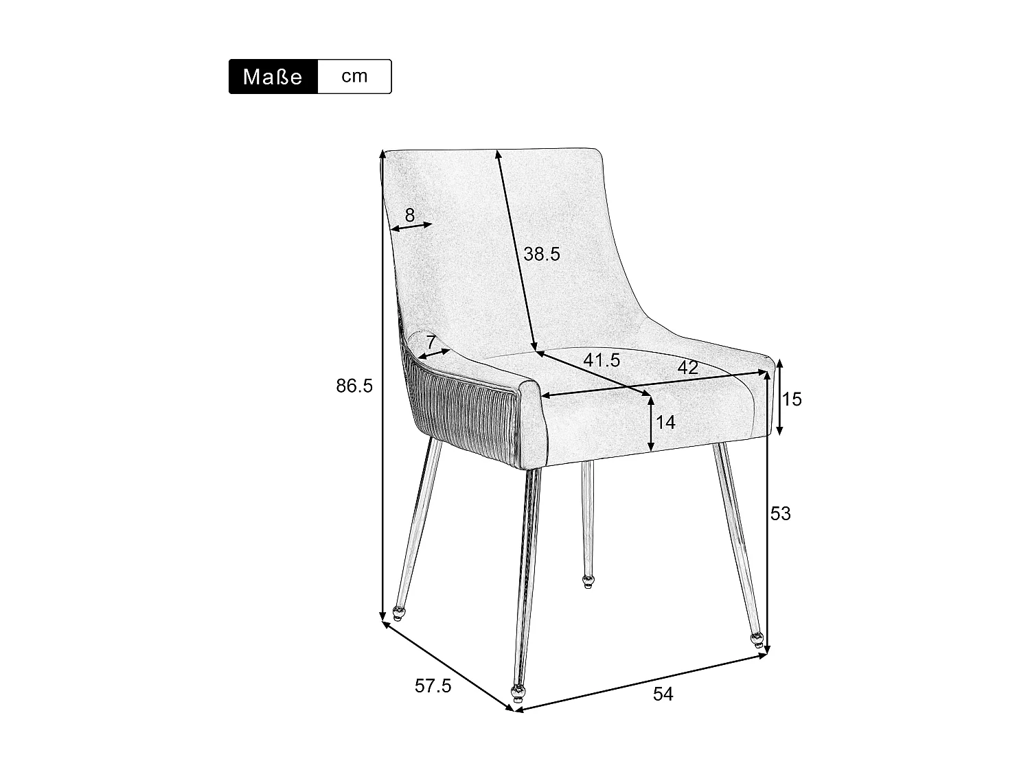 Lot de 4 chaises en velours - 86 x 57 x 54 cm - fauteuil rembourré - pieds en métal argenté avec poignée - rose