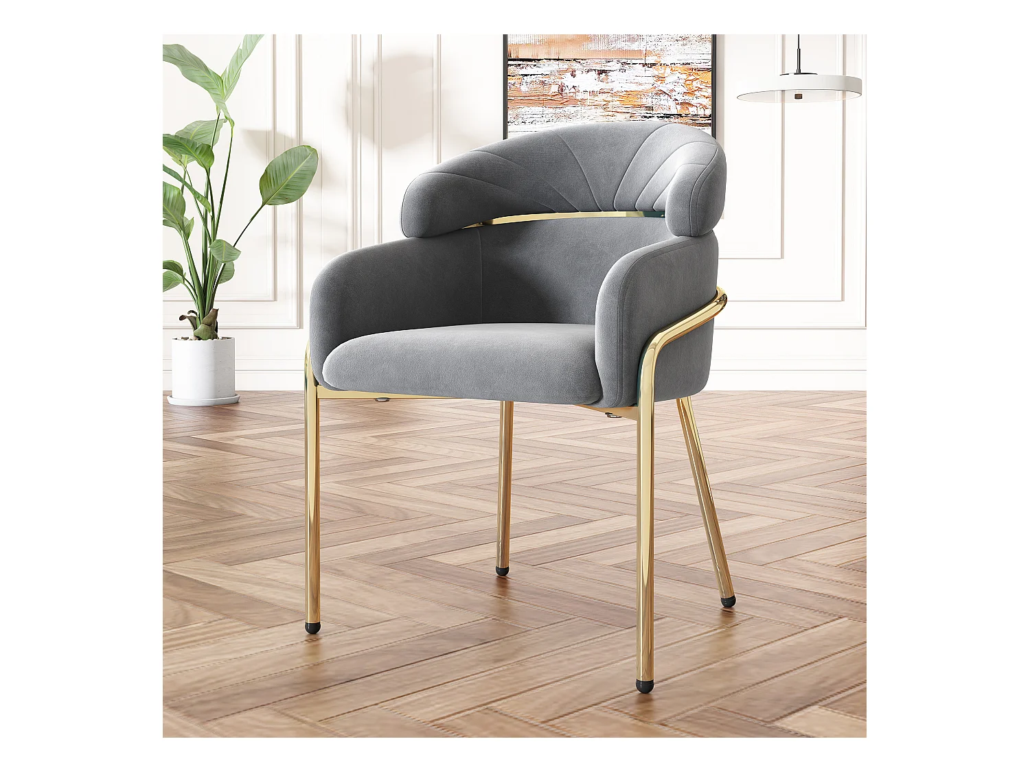 Chaise de salle à manger en velours - 79 x 45 x 53 cm - pour salon et chambre à coucher - quatre pieds en métal - gris