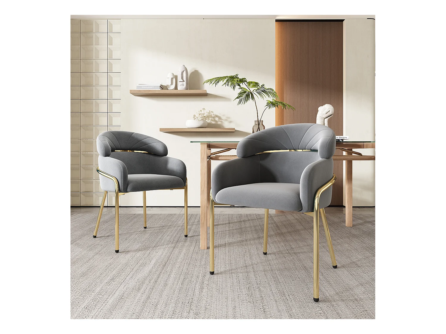Lot de 2 chaises en velours - 79 x 45 x 53 cm - pour salon et chambre à coucher - quatre pieds en métal - gris