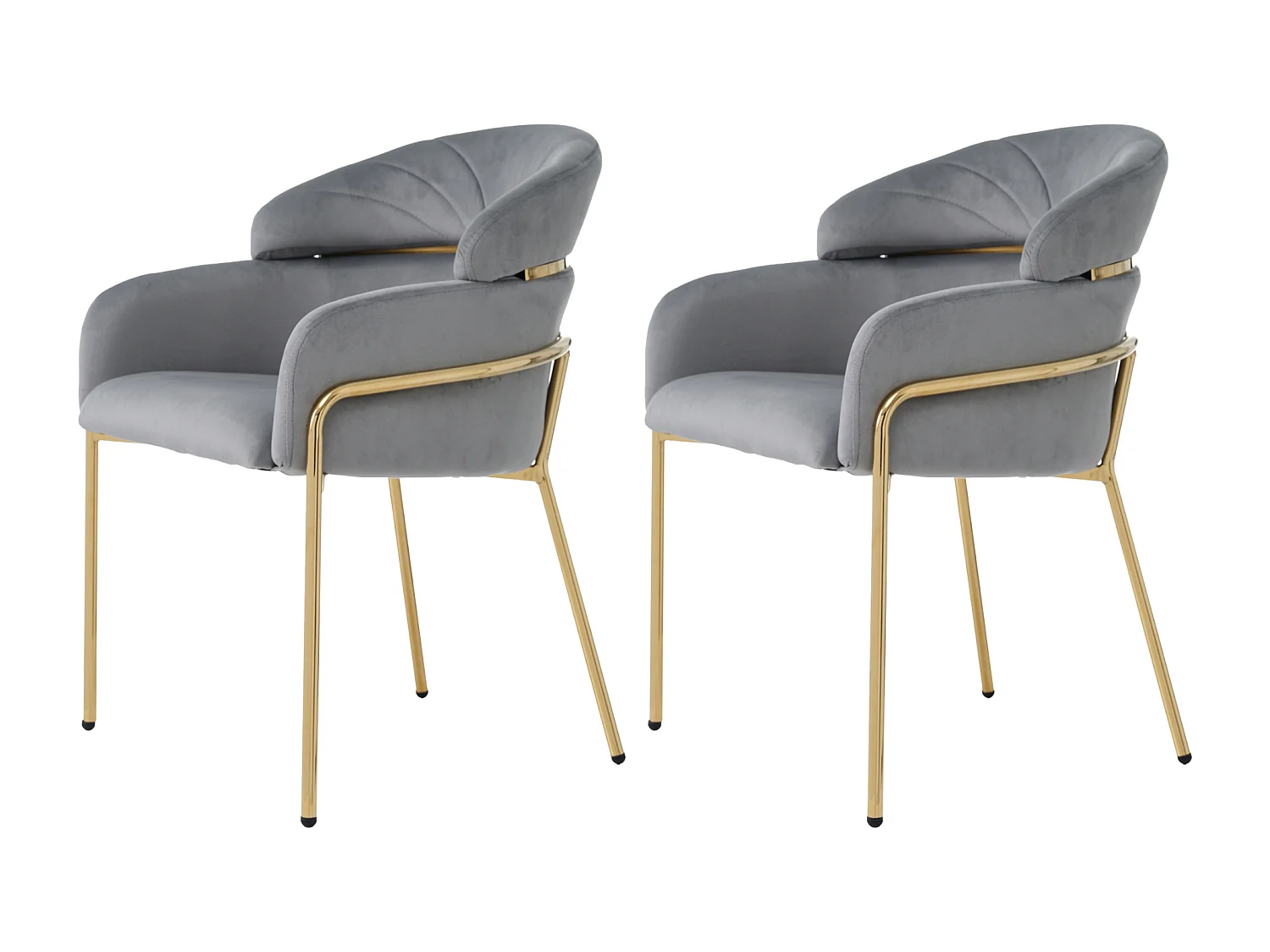 2er-Set Samtstühle - 79 x 45 x 53 cm - für Wohnzimmer und Schlafzimmer - vier Metallbeine - grau