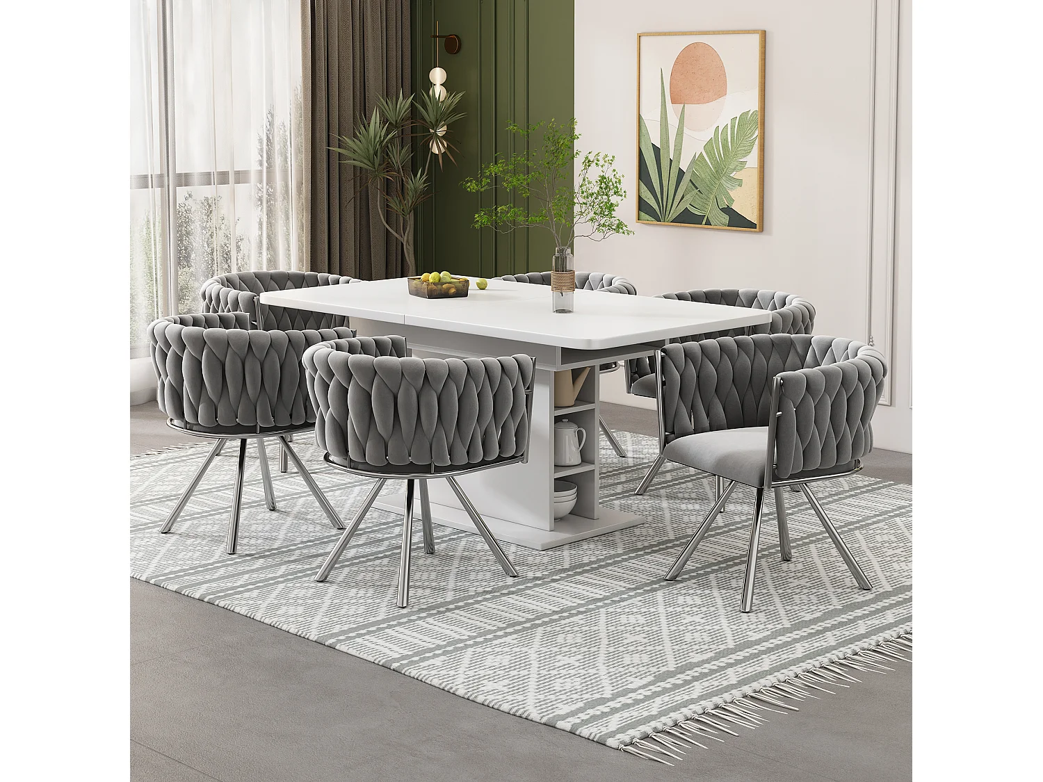 Lot de 6 Chaises pivotantes en velours - 72 x 44 x 59 cm - salon et chambre à coucher - quatre pieds en métal argenté - gris