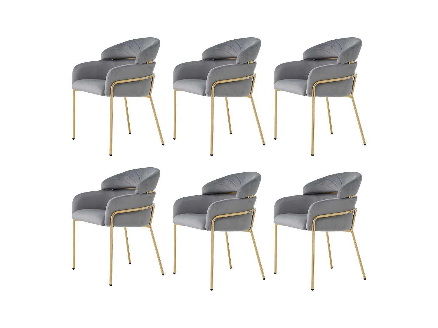Komplet 6 krzeseł welurowych - 79 x 45 x 53 cm - do salonu i sypialni - cztery metalowe nogi - szare