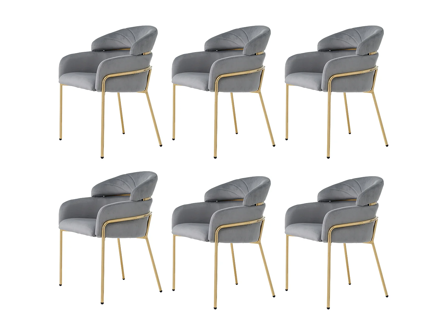 Lot de 6 chaises en velours - 79 x 45 x 53 cm - pour salon et chambre à coucher - quatre pieds en métal - gris