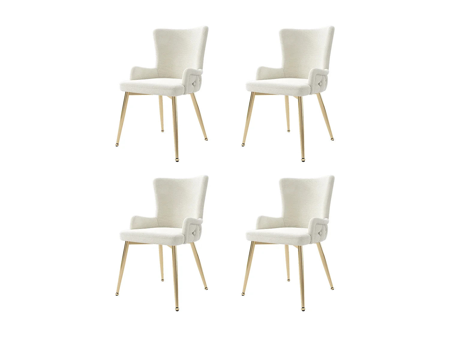 Lot de 4 chaises luxe en velours - 62.23 x 58.42 x 55.88 cm - avec quatre pieds en métal doré - beige