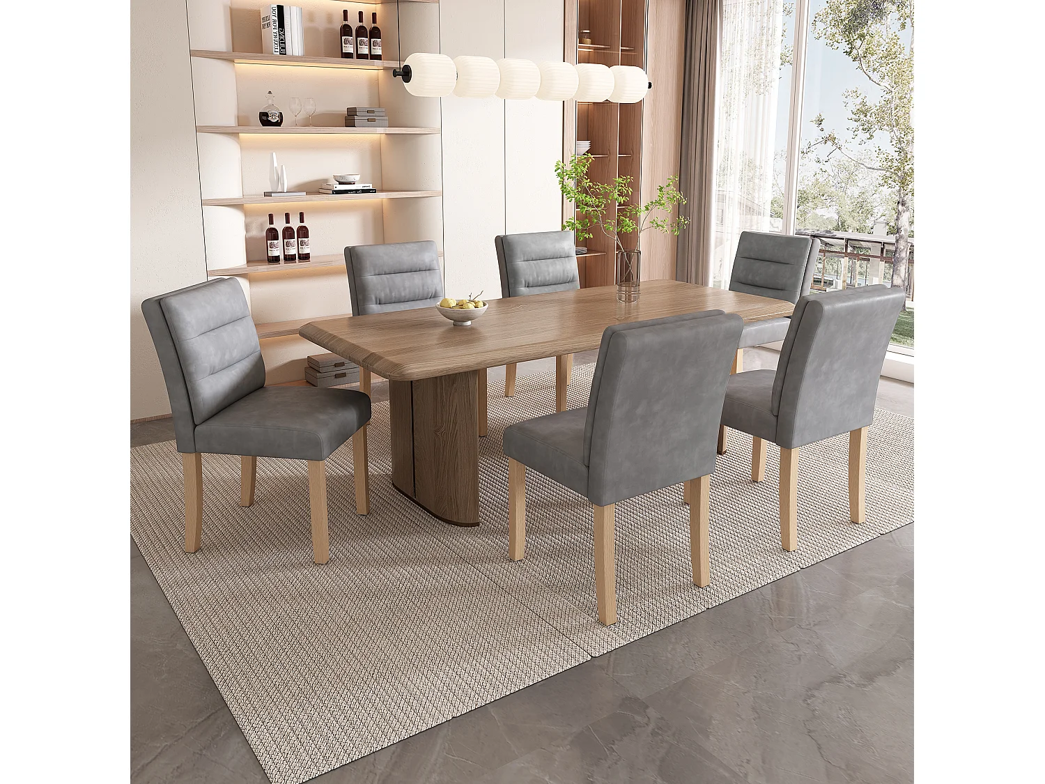 Lot de 6 Chaises de salle à manger familiales - 88 x 59 x 44 cm - avec dossiers en chêne - en PU - gris