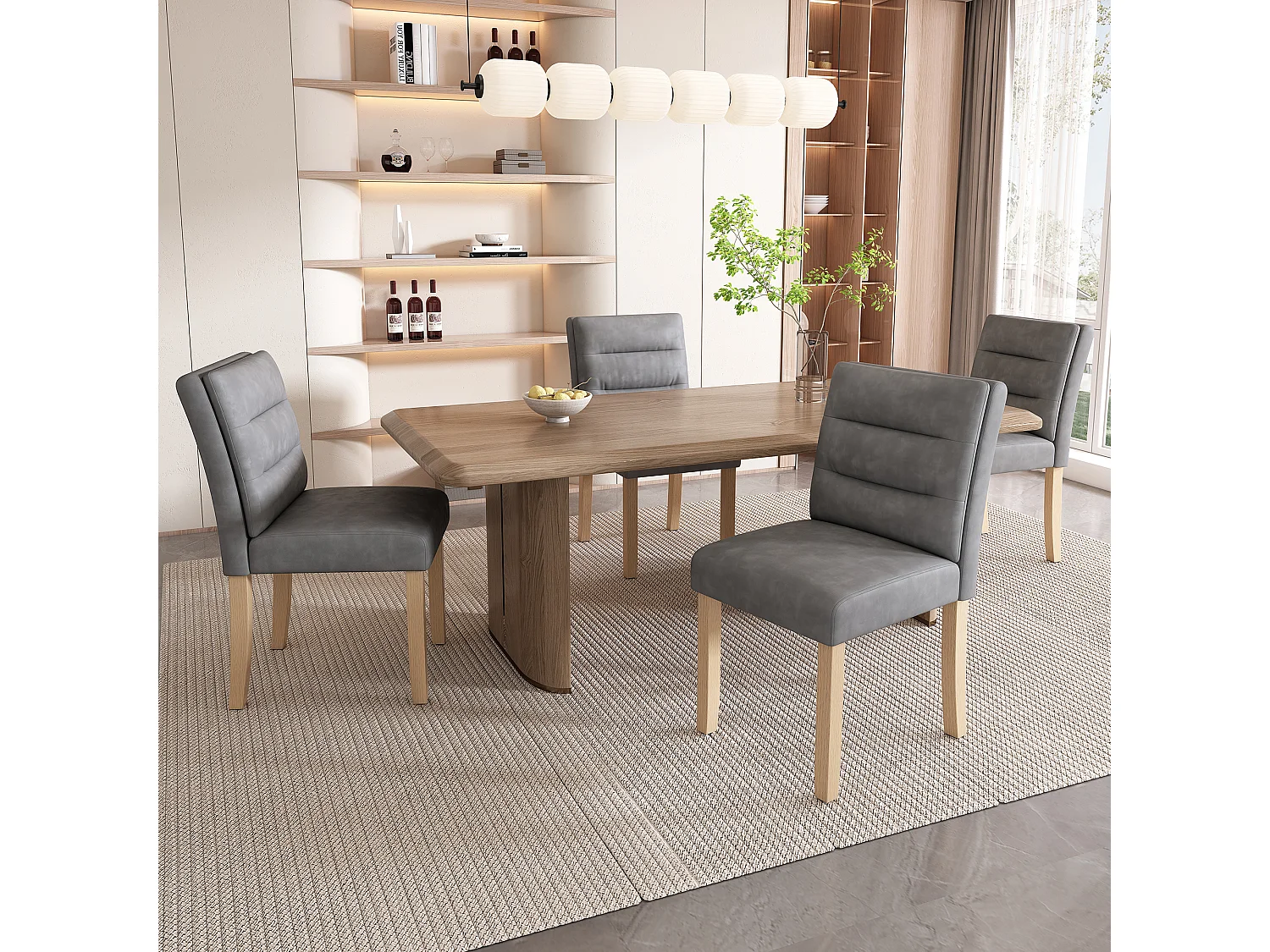 Lot de 6 Chaises de salle à manger familiales - 88 x 59 x 44 cm - avec dossiers en chêne - en PU - gris
