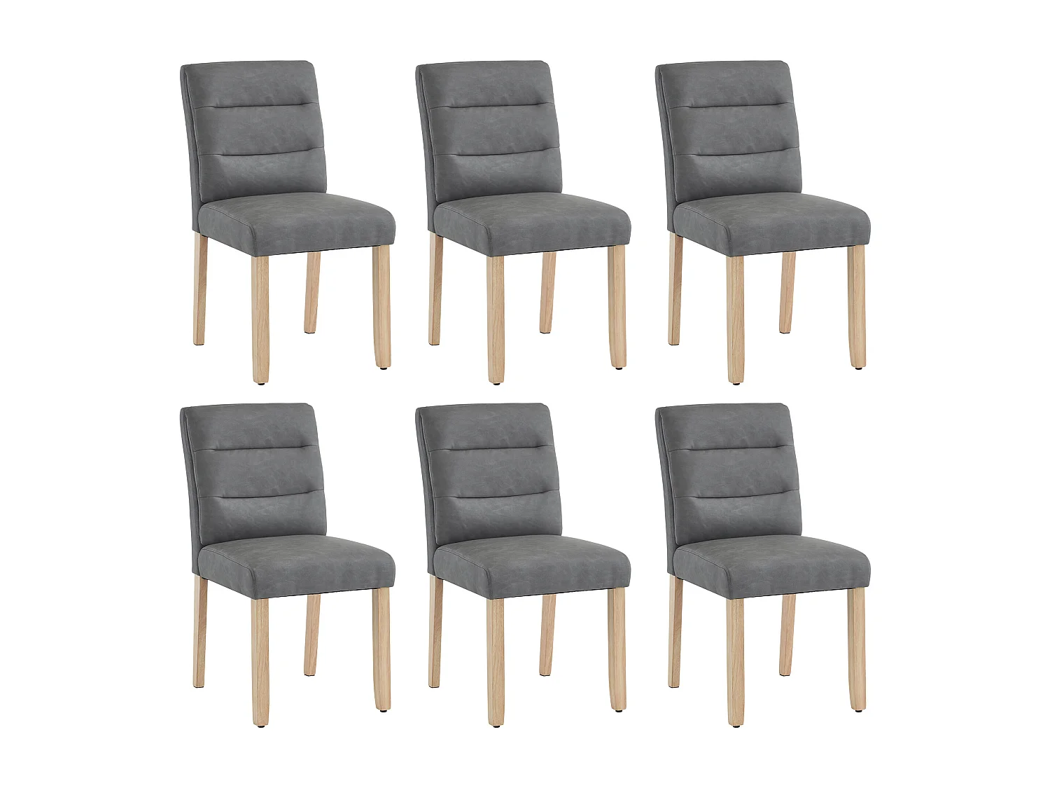 Lot de 6 Chaises de salle à manger familiales - 88 x 59 x 44 cm - avec dossiers en chêne - en PU - gris