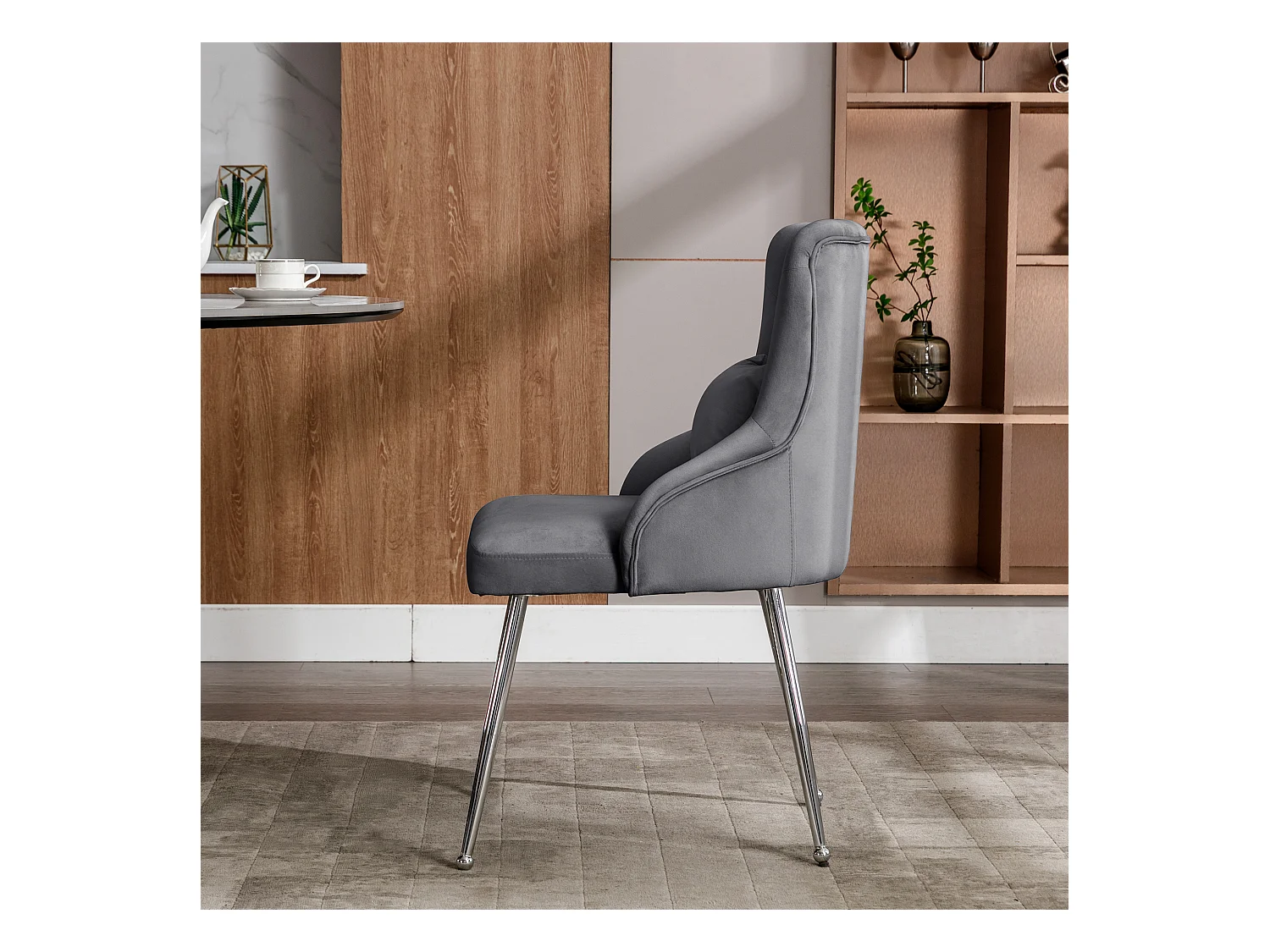 Silla de comedor de terciopelo - 87,5 x 58,5 x 54,5 cm - Sillón tapizado con cojín lumbar - Patas de metal - Gris