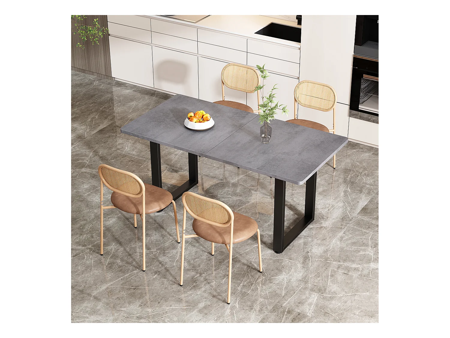 2er Set Samtstühle - 80 x 48 x 46 cm - mit vier Metallbeinen - Rattan Schlafzimmerstuhl - braun